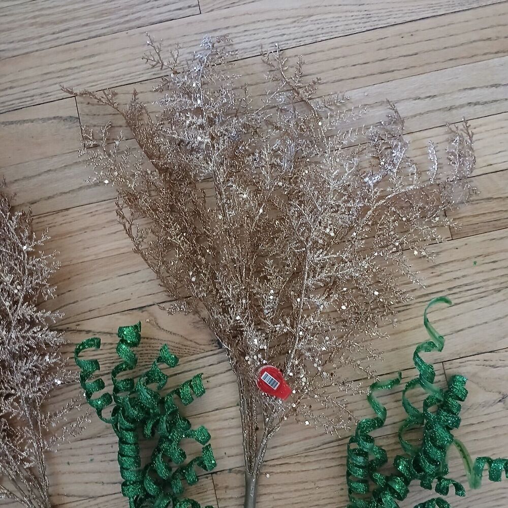 Hobby Lobby Large Christmas Holiday Floral Decor Pine Leaf Gold-Glitter Plastic - Picture 11 of 12